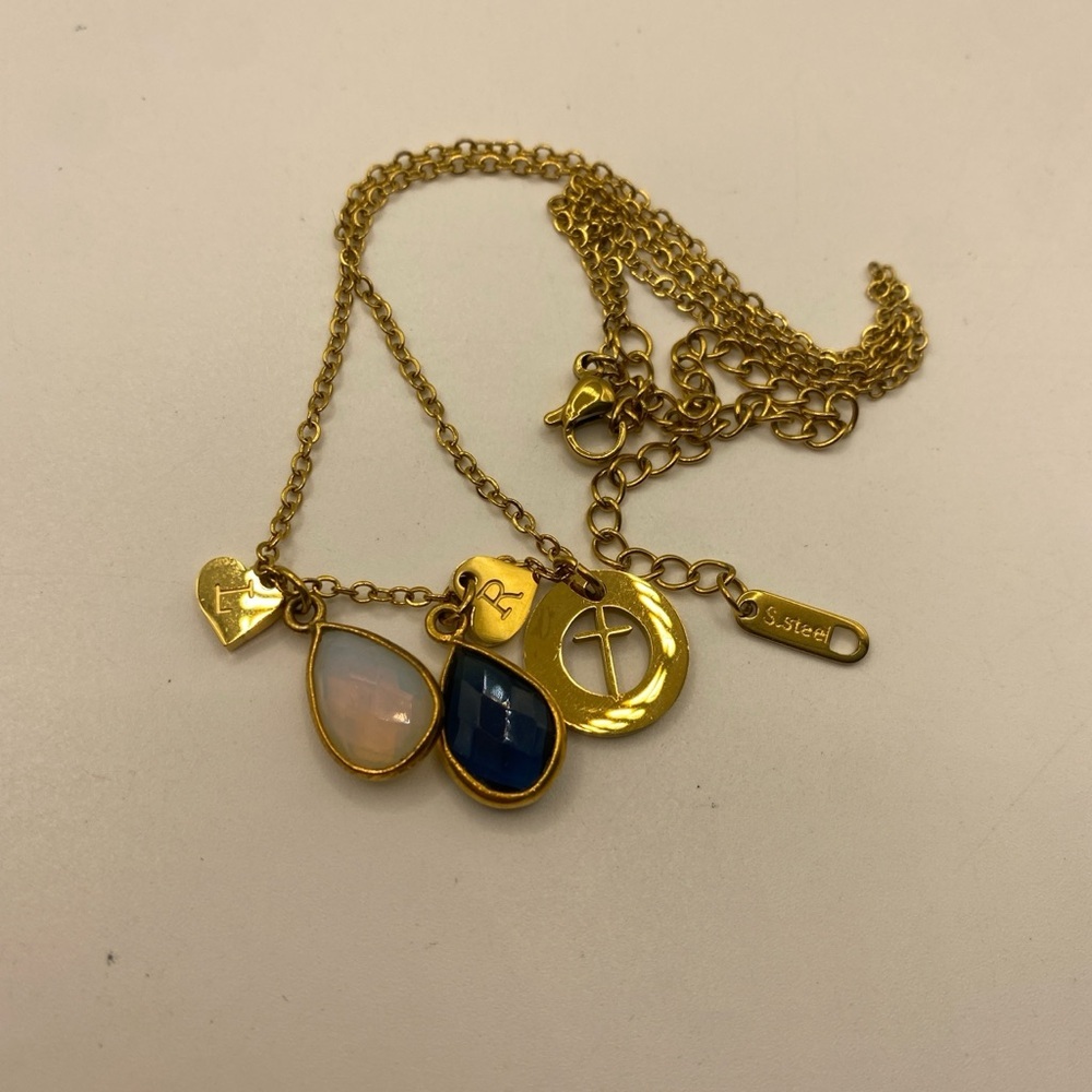 Gold and Blue Gemstone Necklace Classic Elegant Design